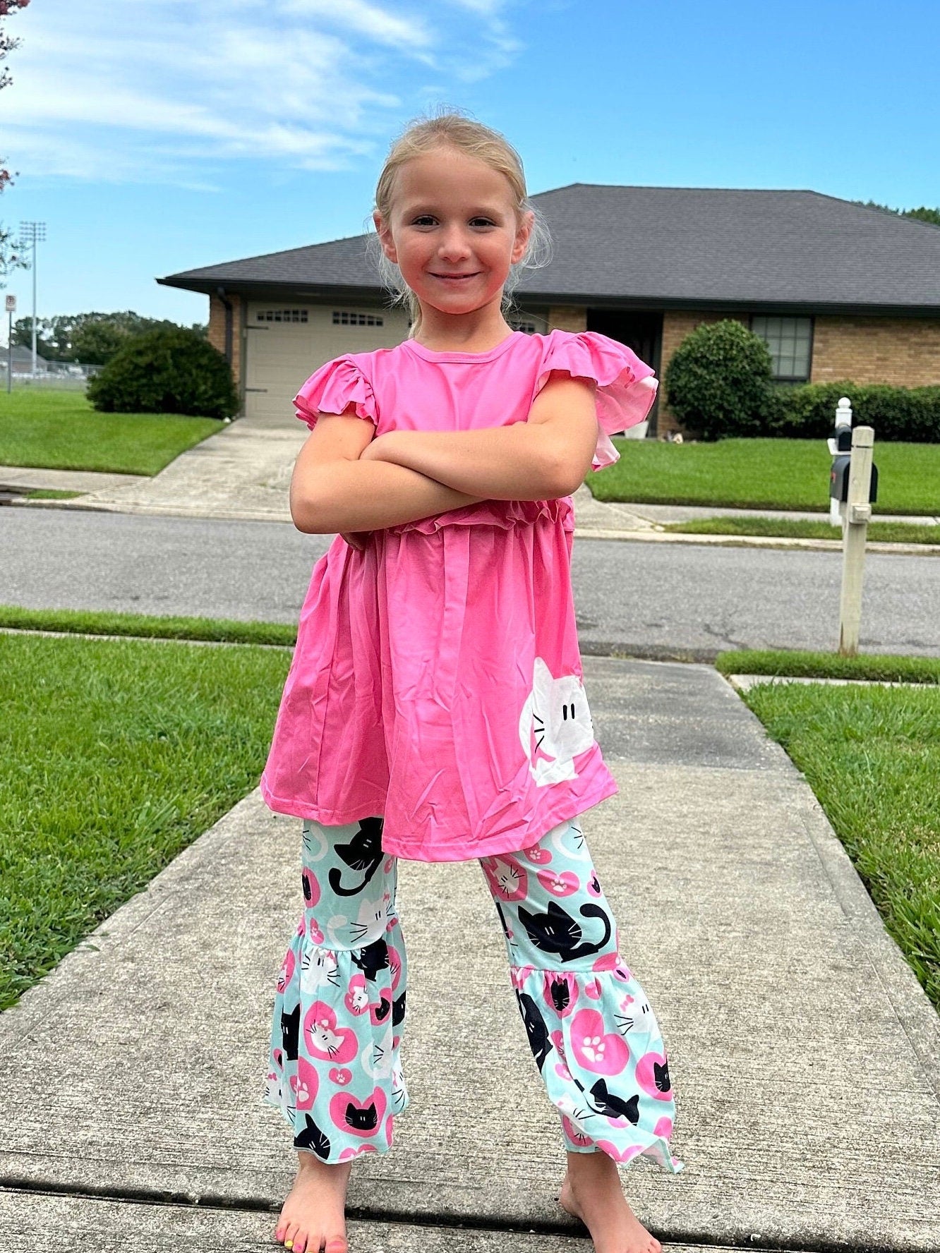 Pink and Teal Bell Bottom Pants Set