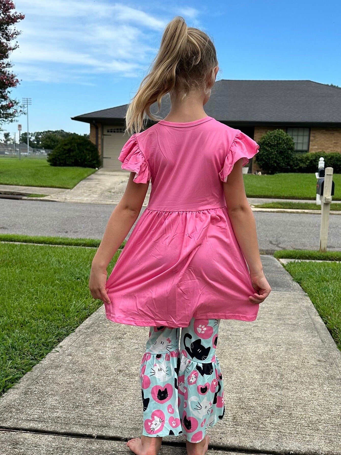 Pink and Teal Bell Bottom Pants Set