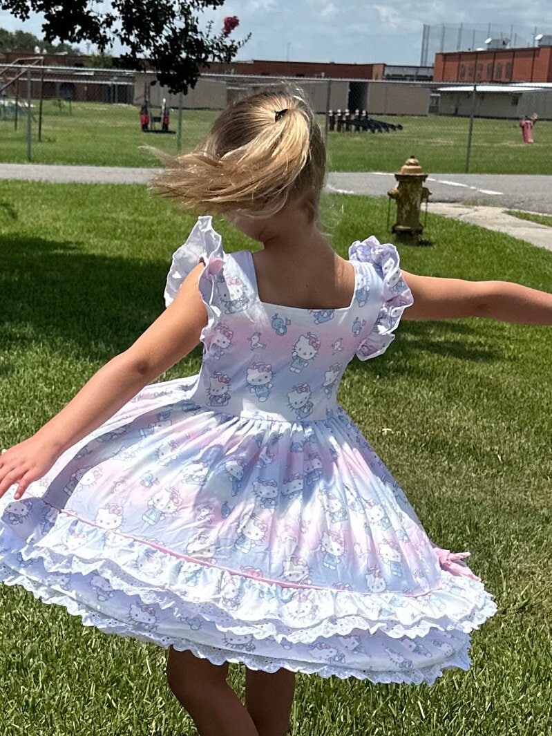 Pastel Kawii Cat Lace and Ruffle Dress