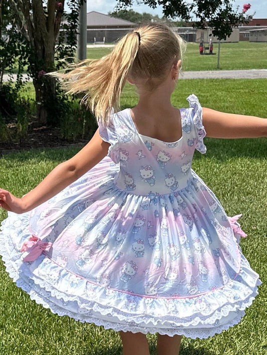 Pastel Kawii Cat Lace and Ruffle Dress