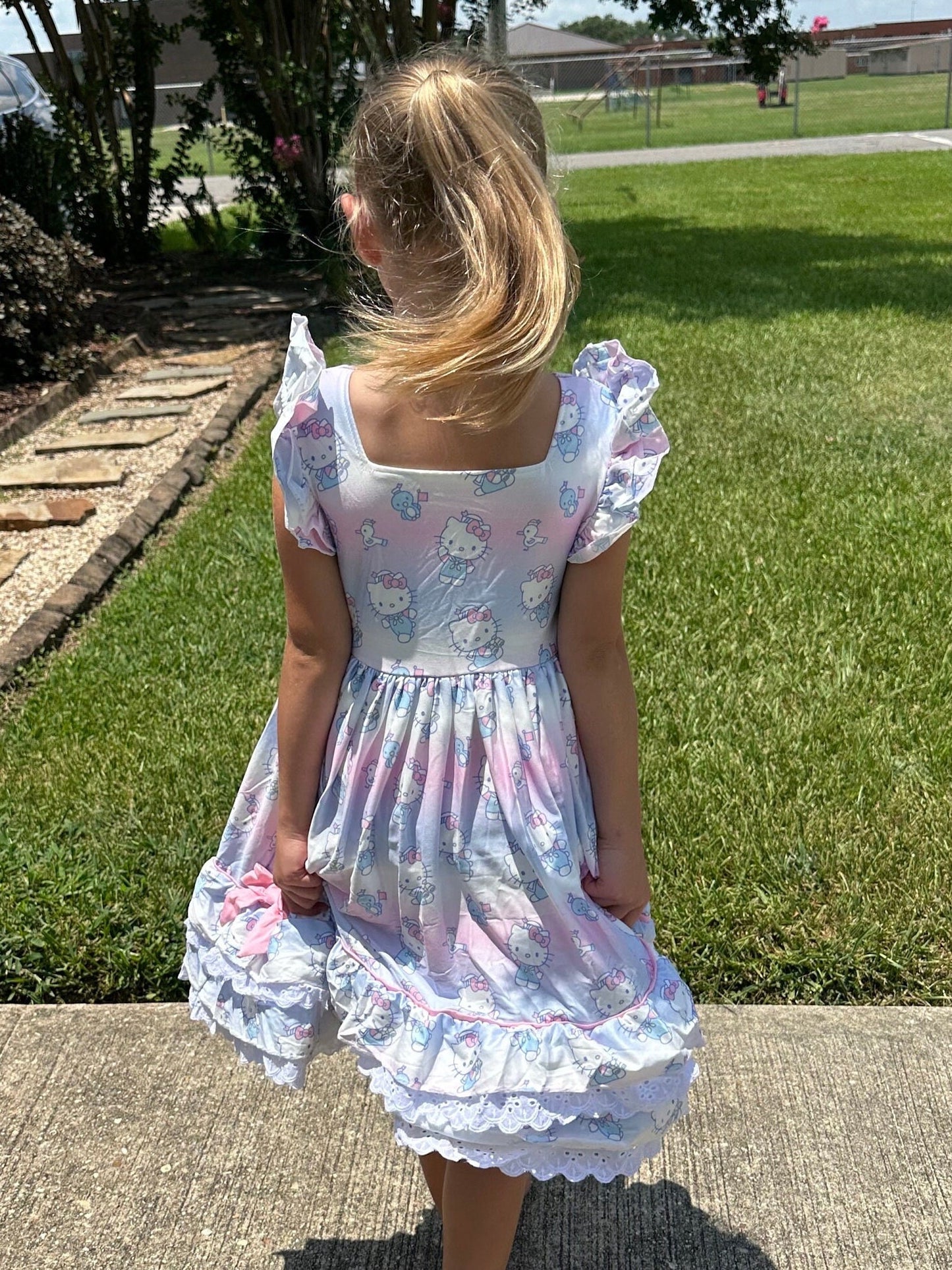 Pastel Kawii Cat Lace and Ruffle Dress