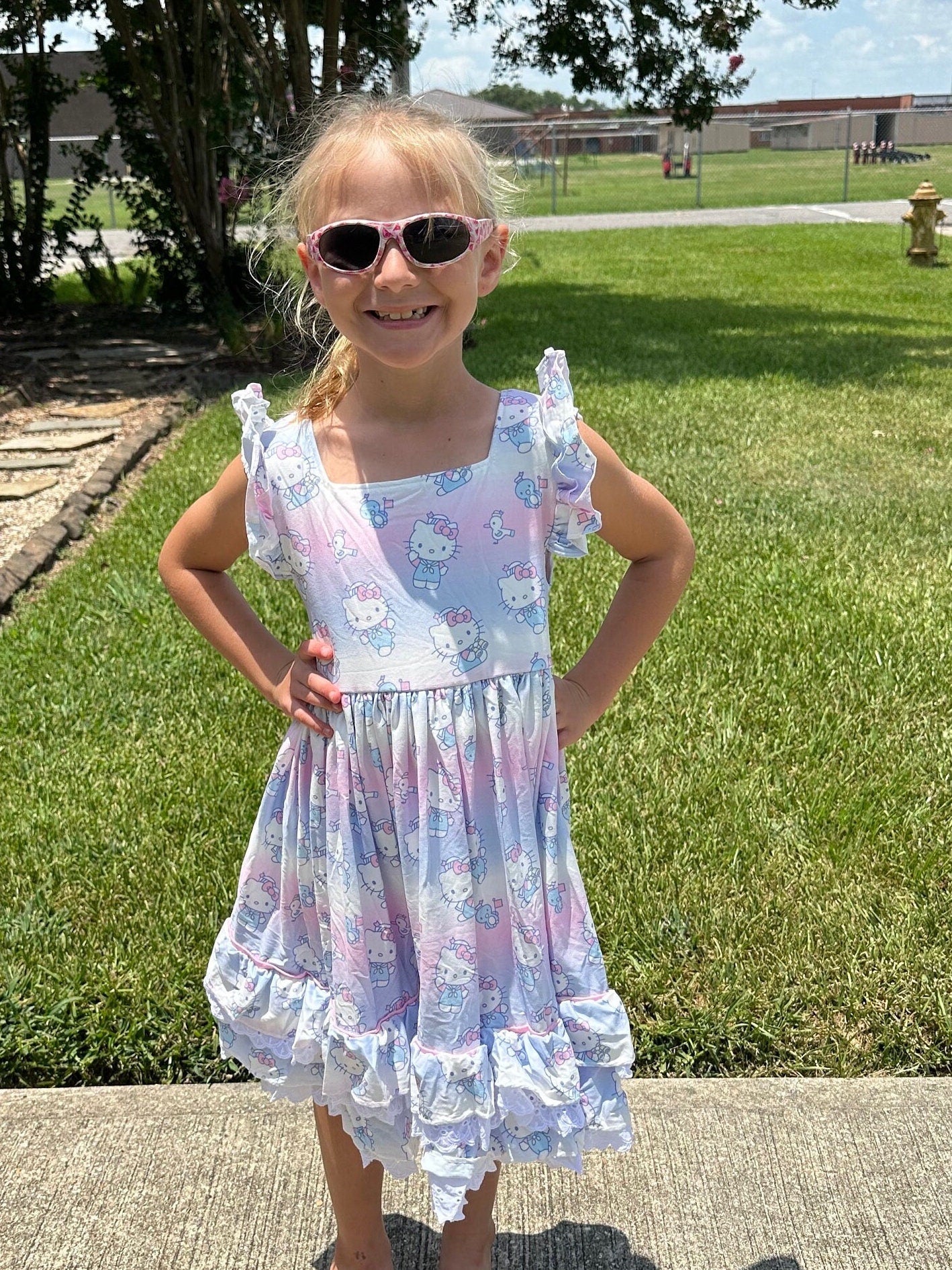 Pastel Kawii Cat Lace and Ruffle Dress