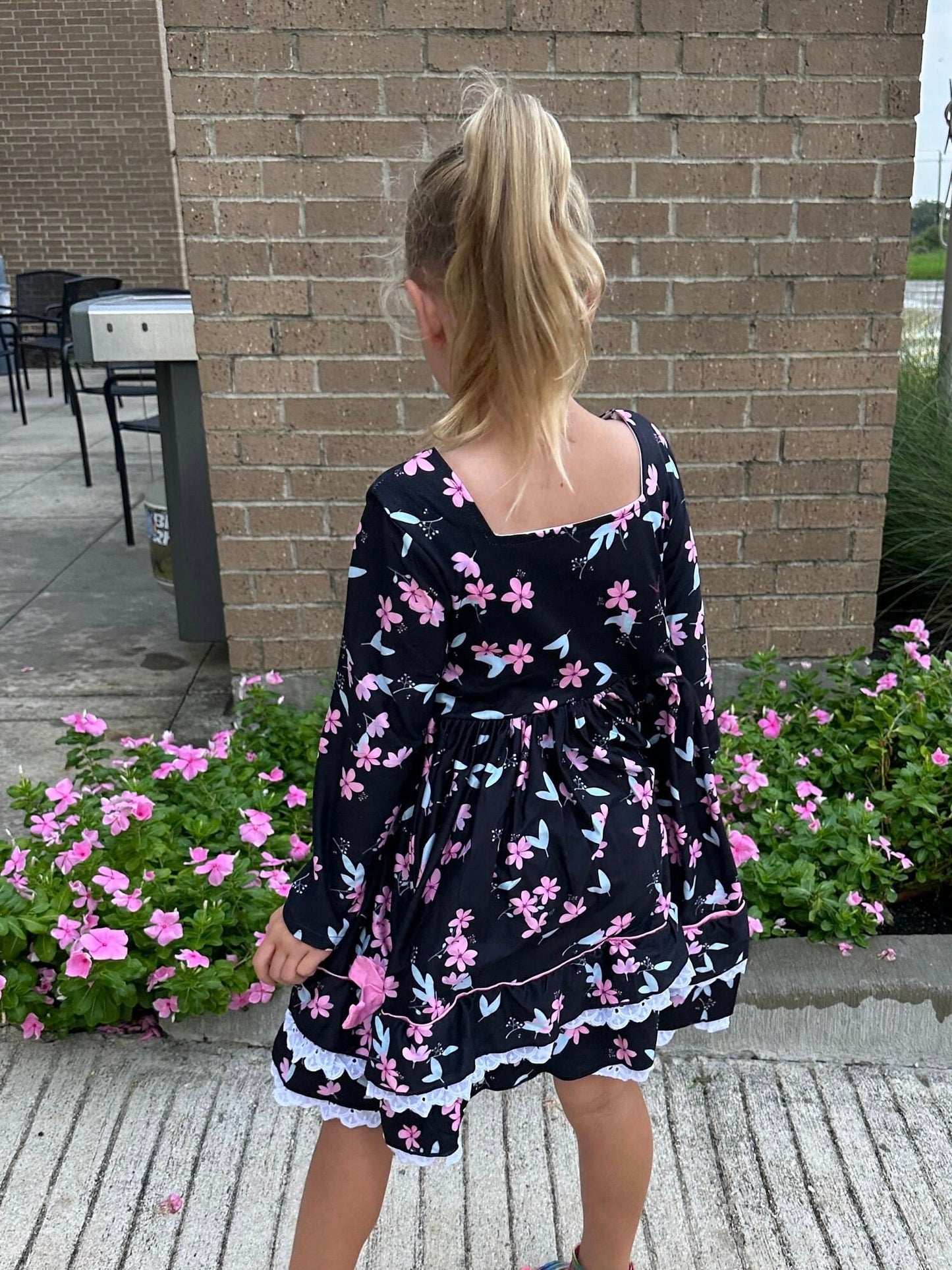 Pink Floral Lace and Ruffle Dress