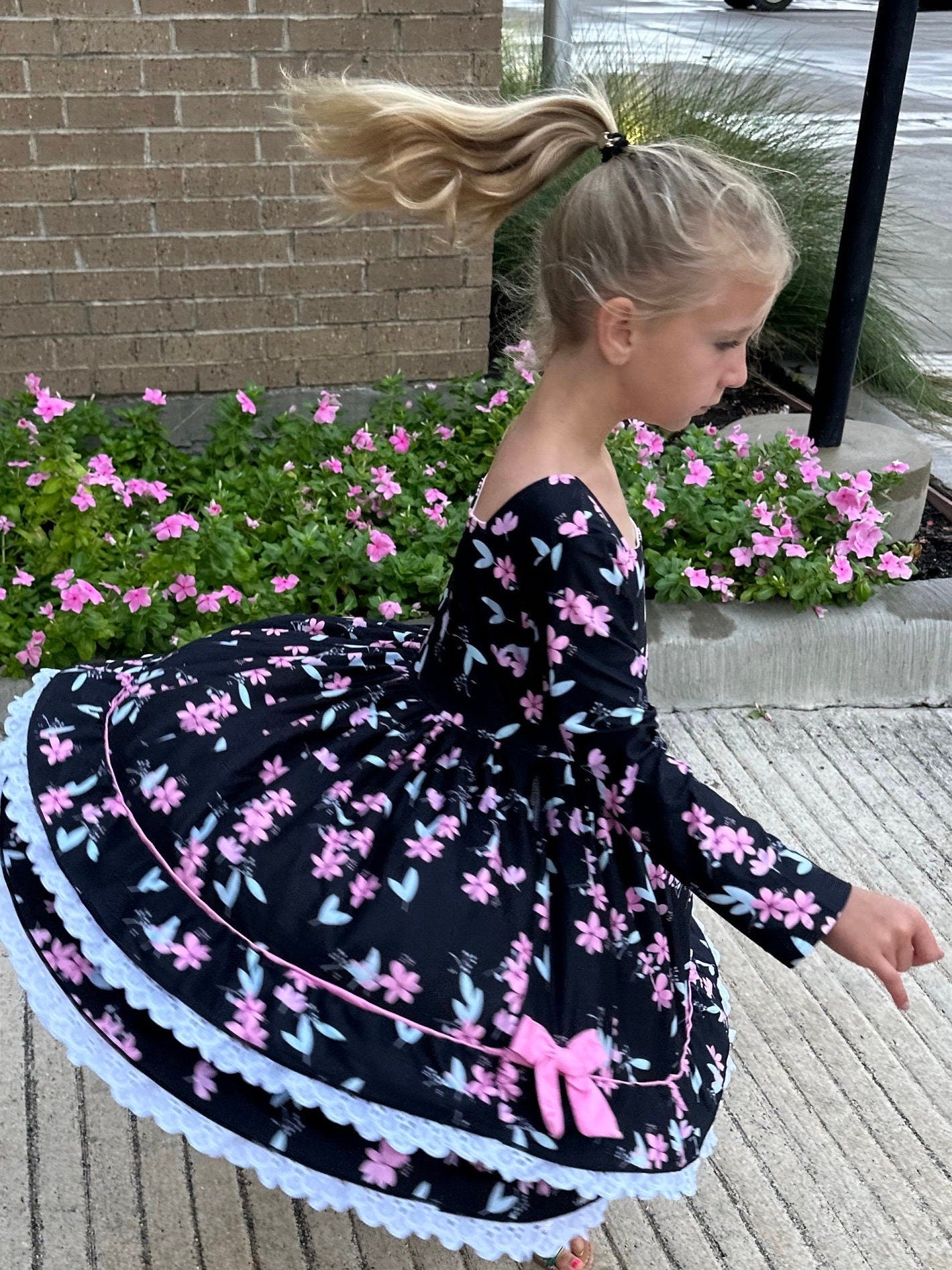 Pink Floral Lace and Ruffle Dress