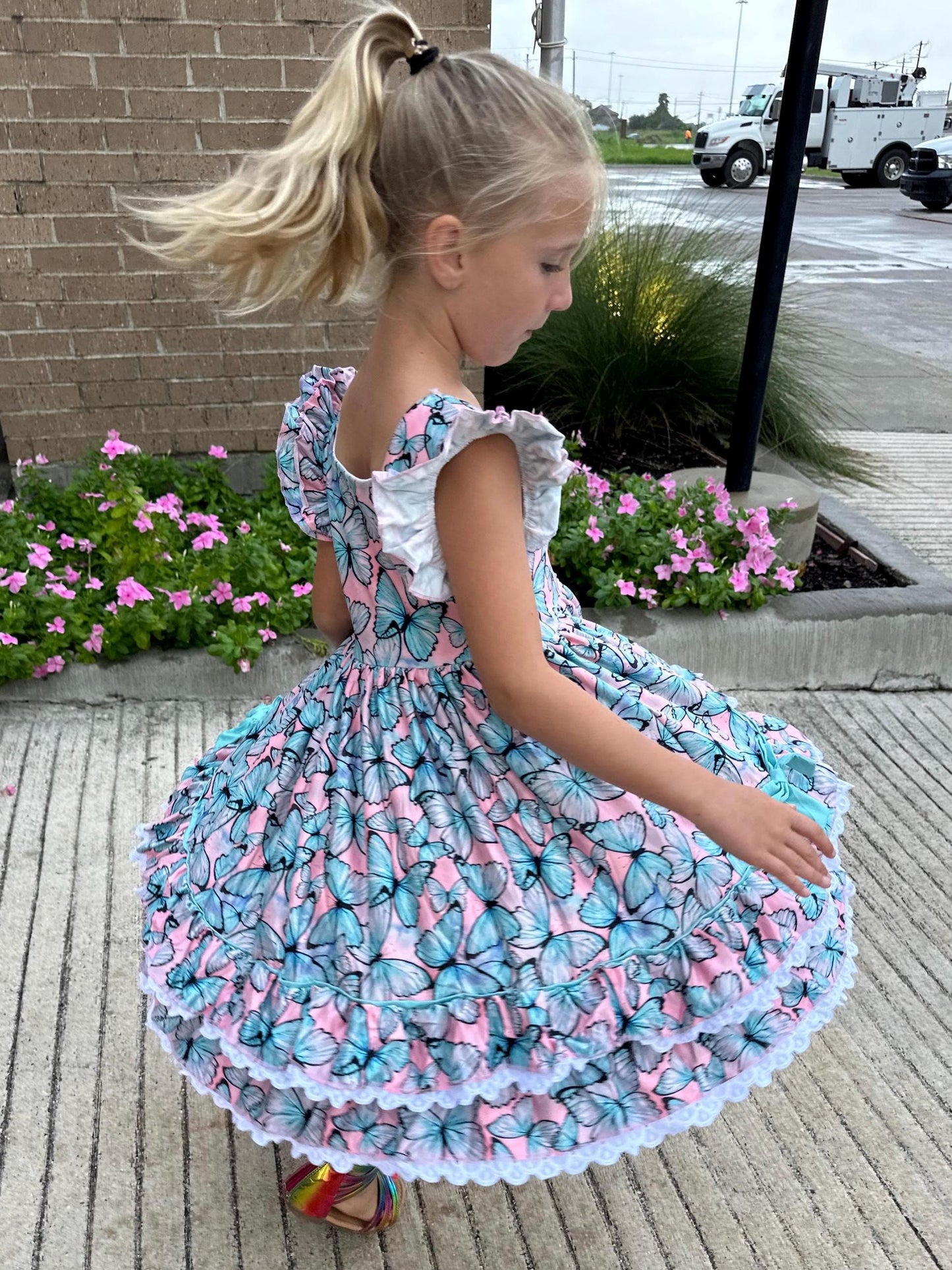 Butterfly Ruffle and Lace Twirl Dress