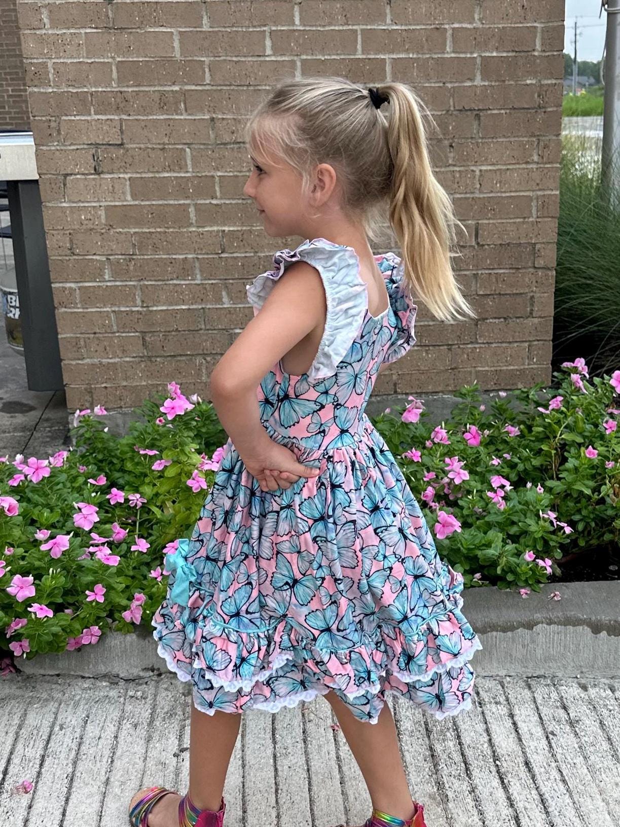 Butterfly Ruffle and Lace Twirl Dress