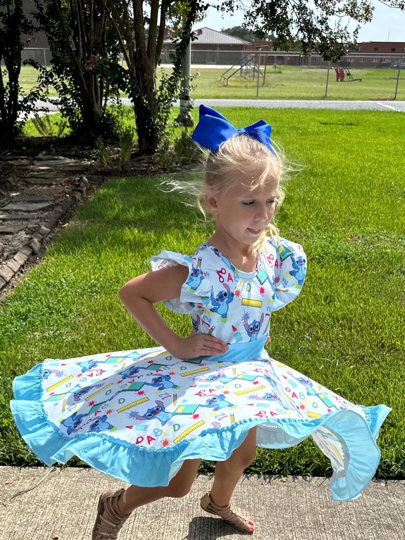 Blue Alien School Days Bow Back Twirl Dress