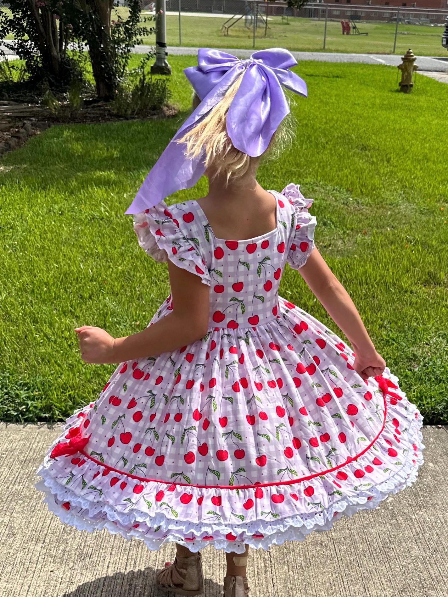 Cherries Lace and Ruffle Twirl Dress