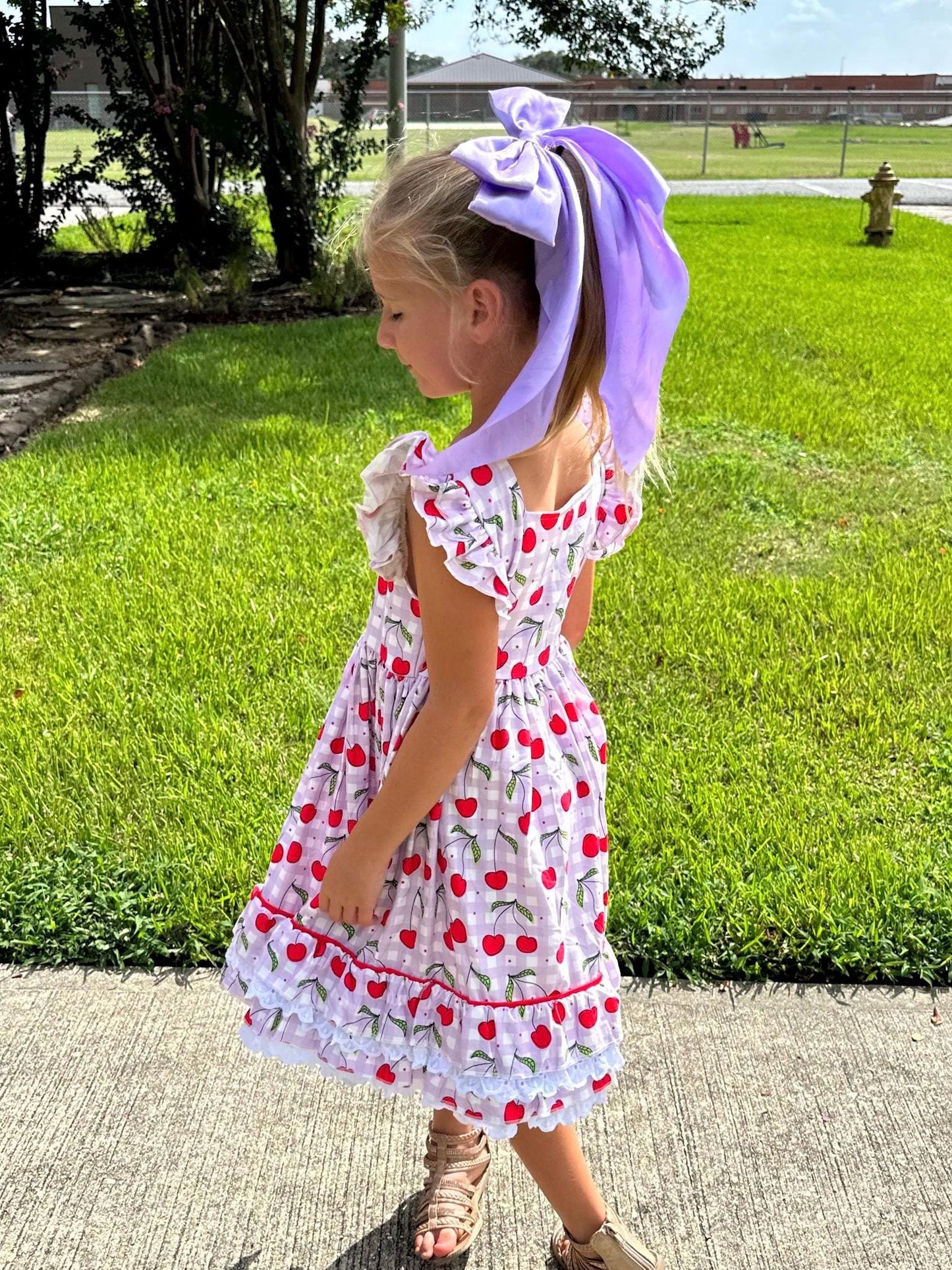 Cherries Lace and Ruffle Twirl Dress