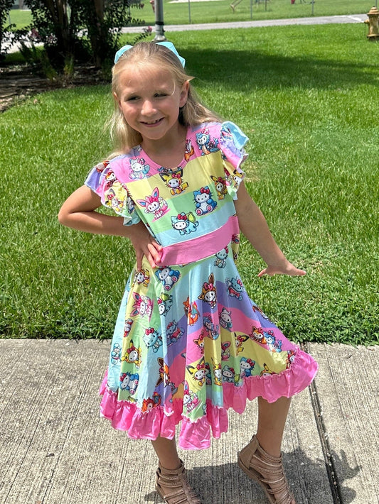 Kawaii Cat Pocket Characters Twirl Dress