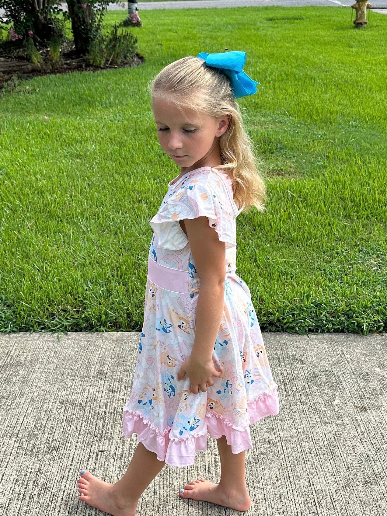 Blue Dog Rainbow Bow Back Twirl Dress