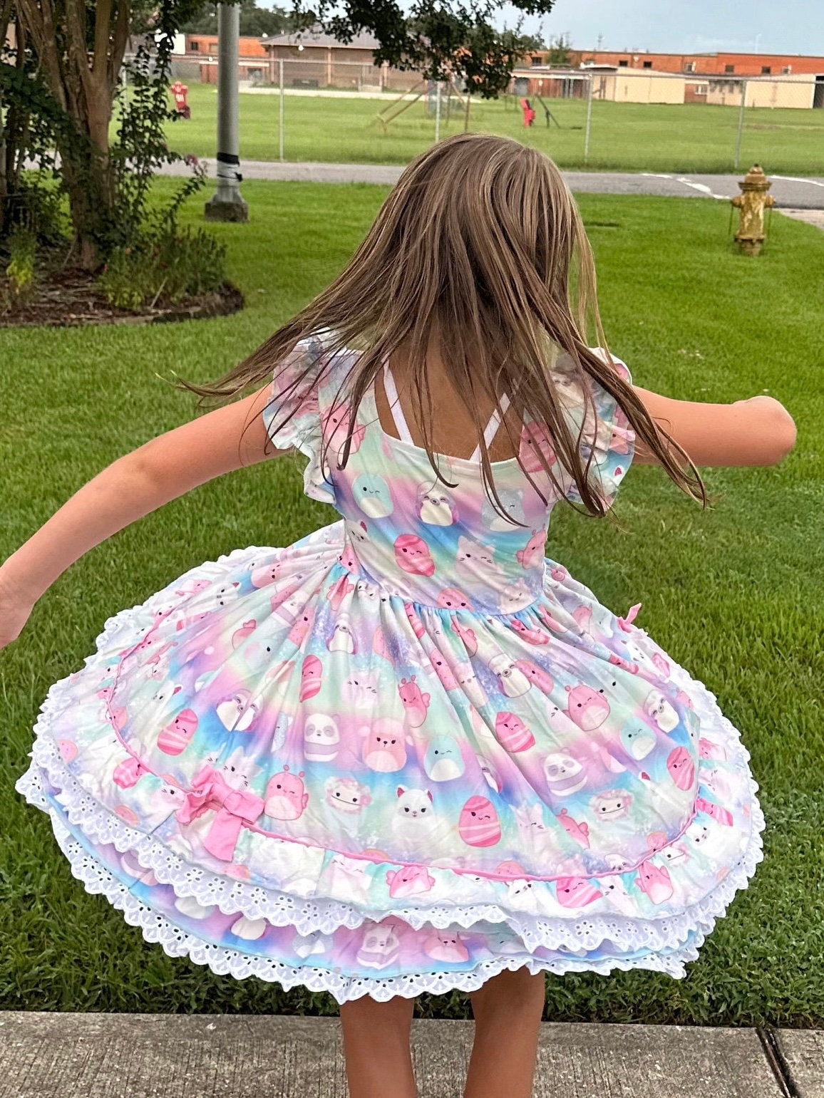 Pastel Squishmallow Lace and Ruffle Twirl Dress