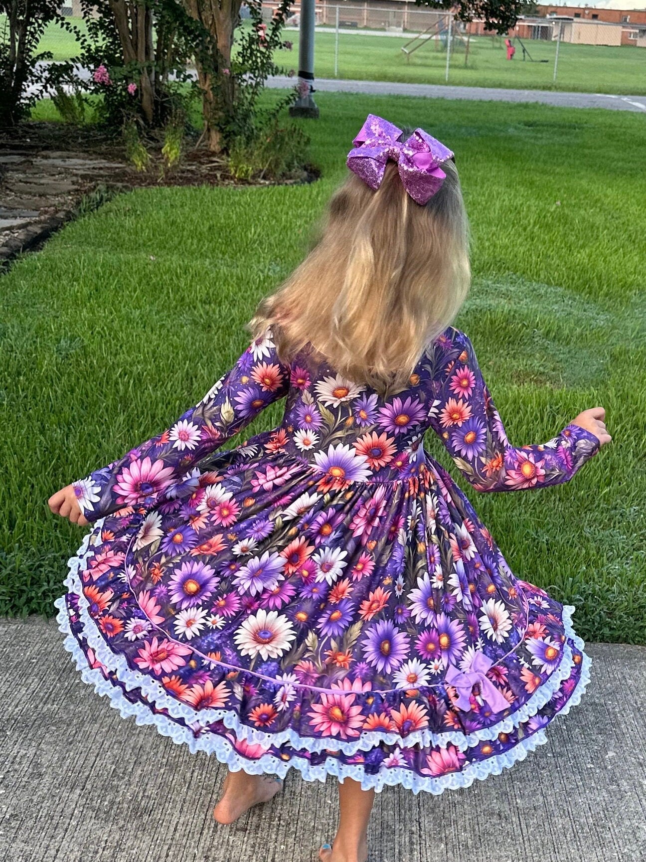 Purple Floral Lace and Ruffle Dress
