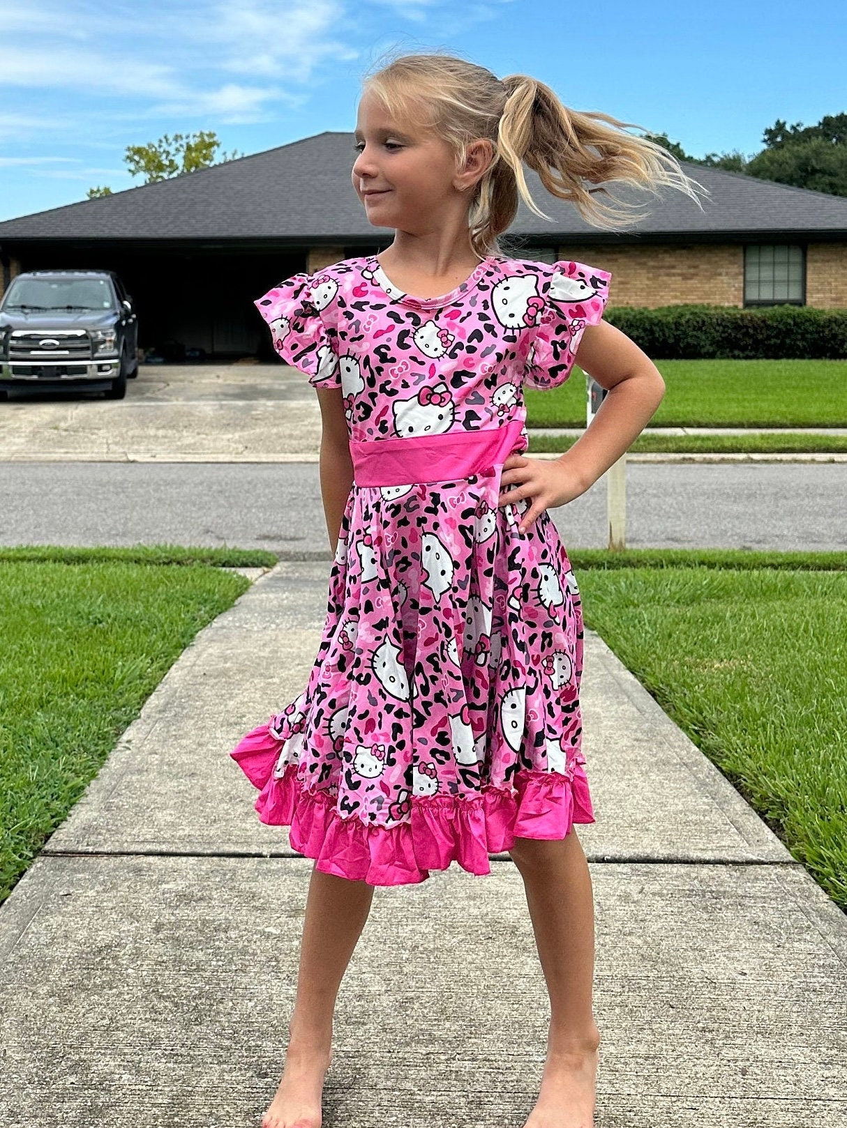 Kawaii Cat Leopard Bow Back Twirl Dress