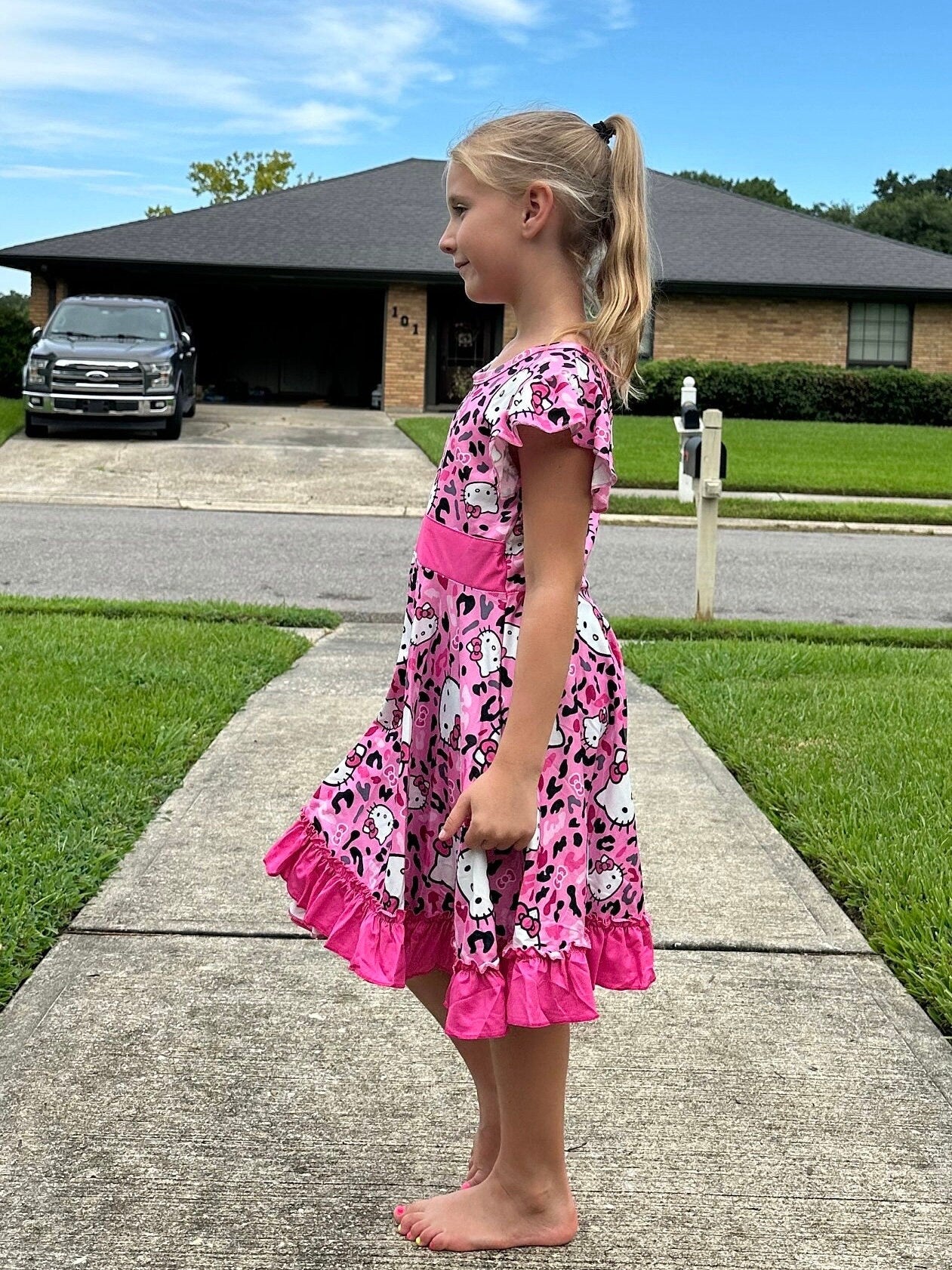 Kawaii Cat Leopard Bow Back Twirl Dress