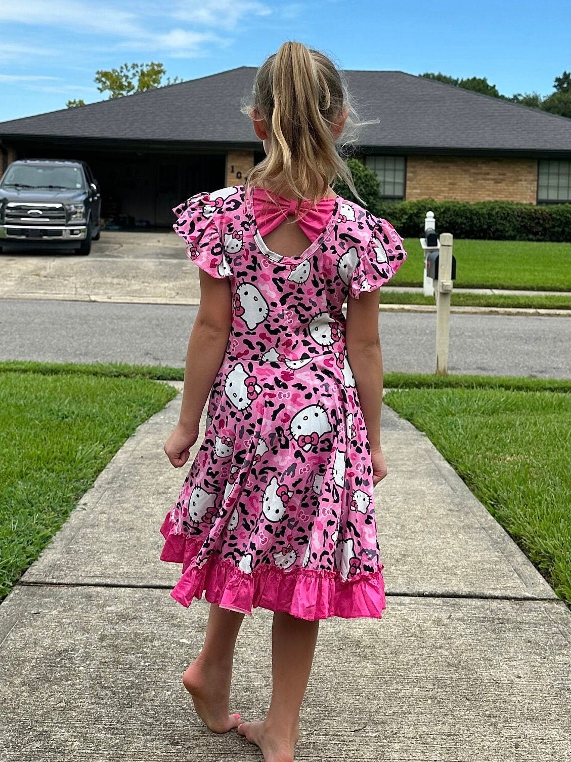 Kawaii Cat Leopard Bow Back Twirl Dress