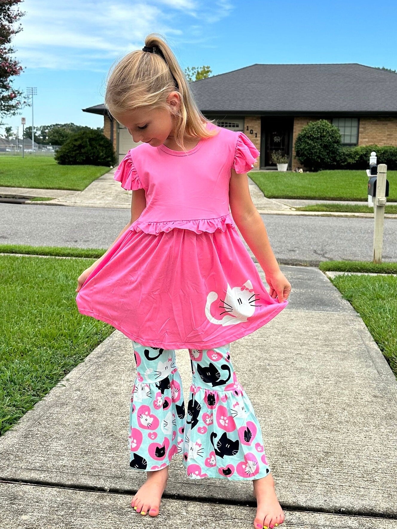 Pink and Teal Bell Bottom Pants Set