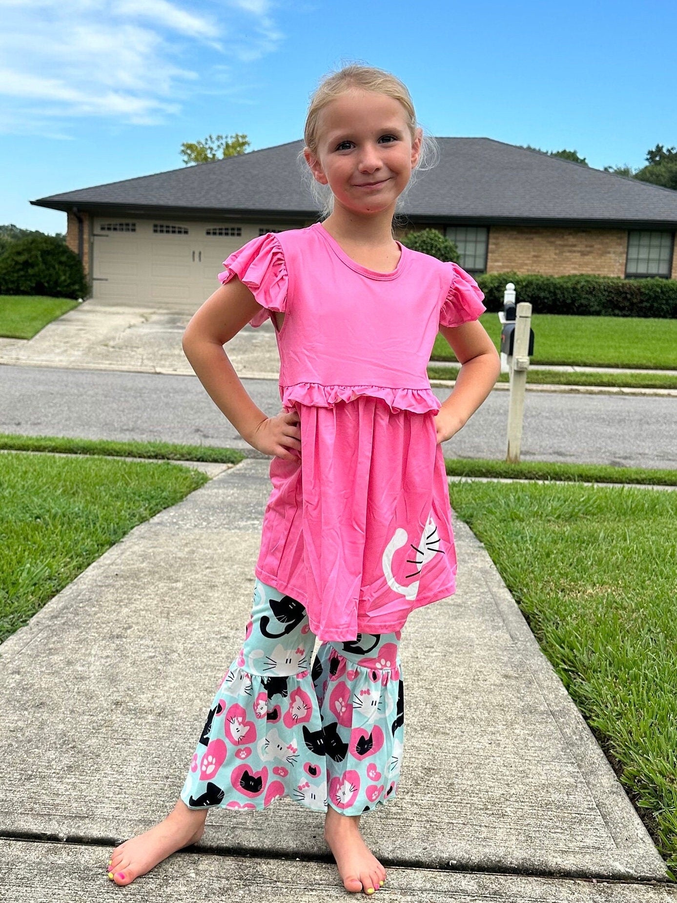 Pink and Teal Bell Bottom Pants Set