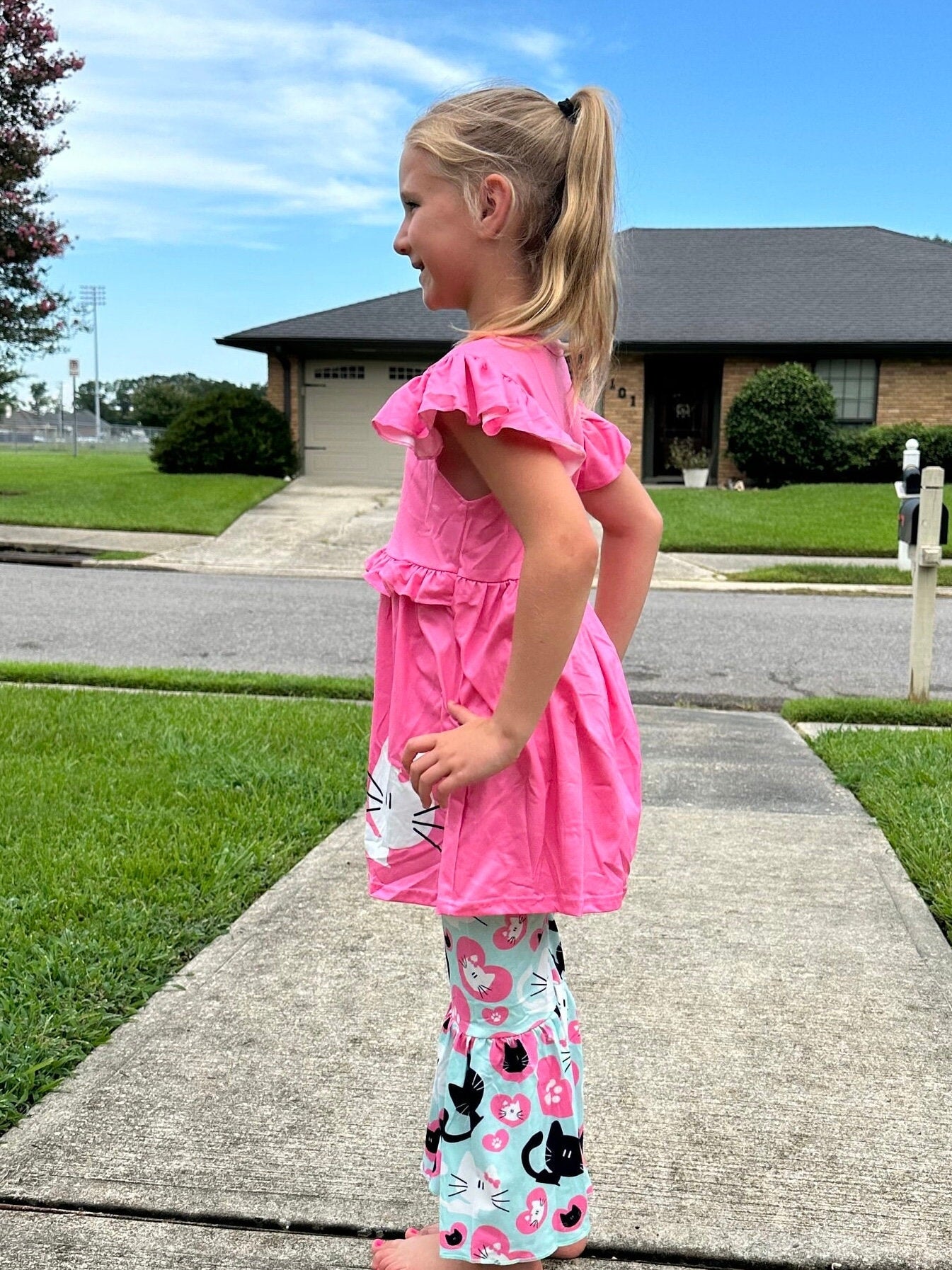 Pink and Teal Bell Bottom Pants Set