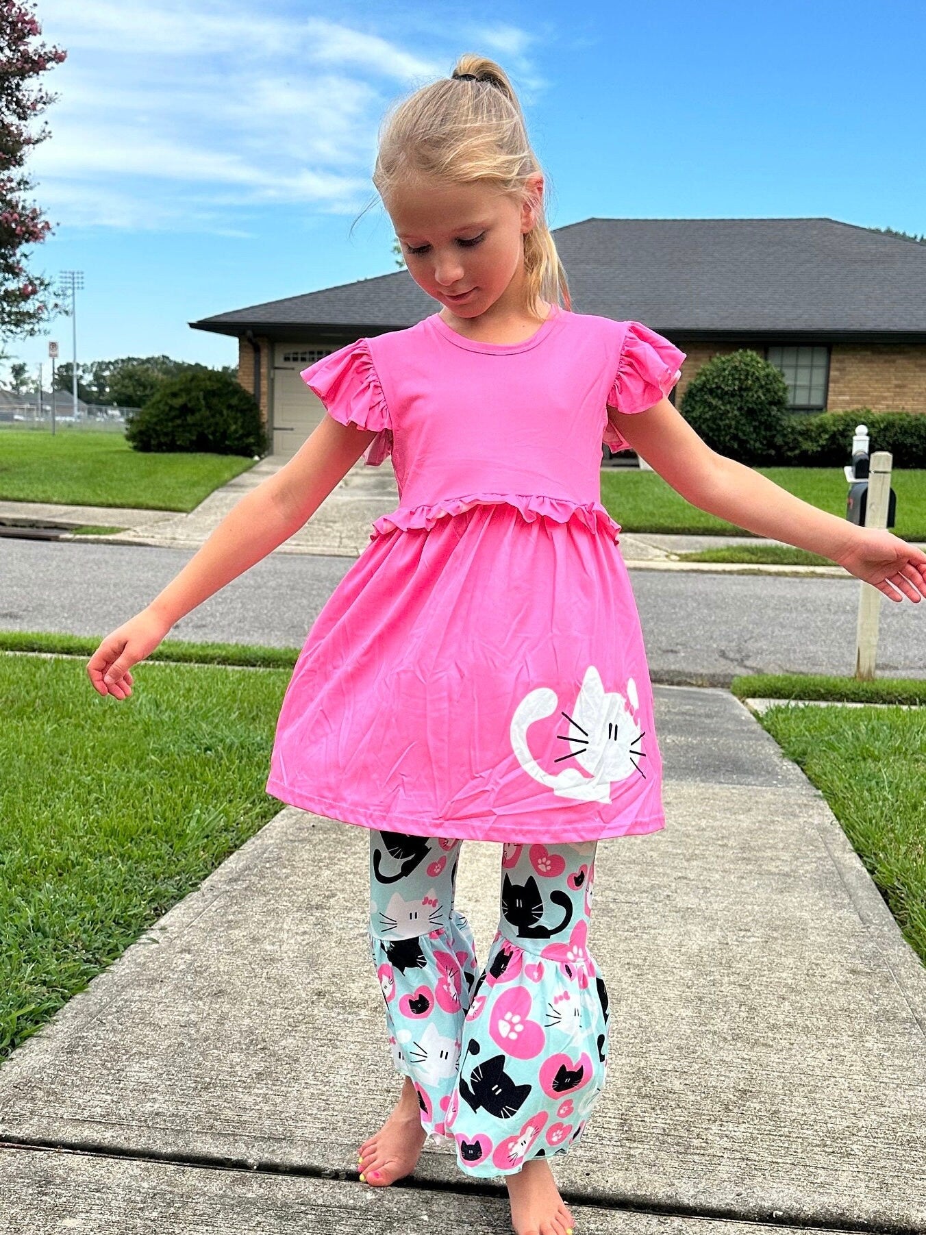 Pink and Teal Bell Bottom Pants Set