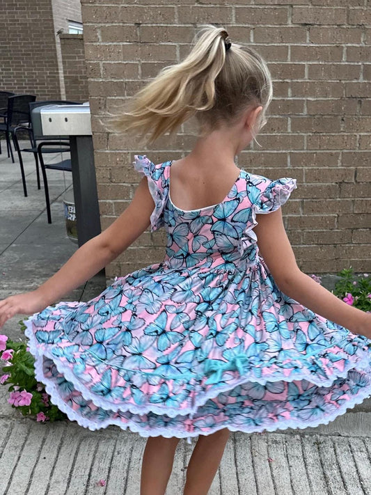 Butterfly Ruffle and Lace Twirl Dress