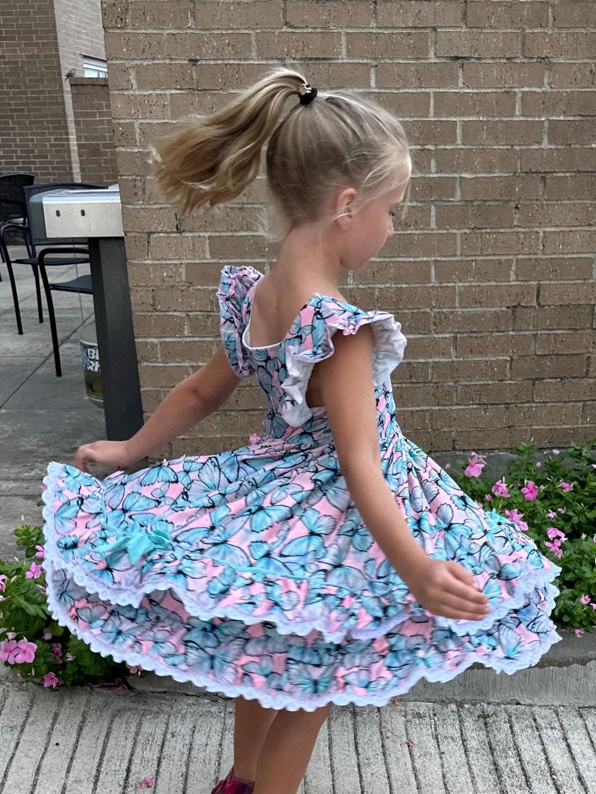Butterfly Ruffle and Lace Twirl Dress