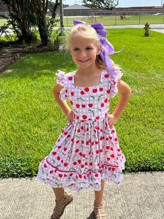 Cherries Lace and Ruffle Twirl Dress