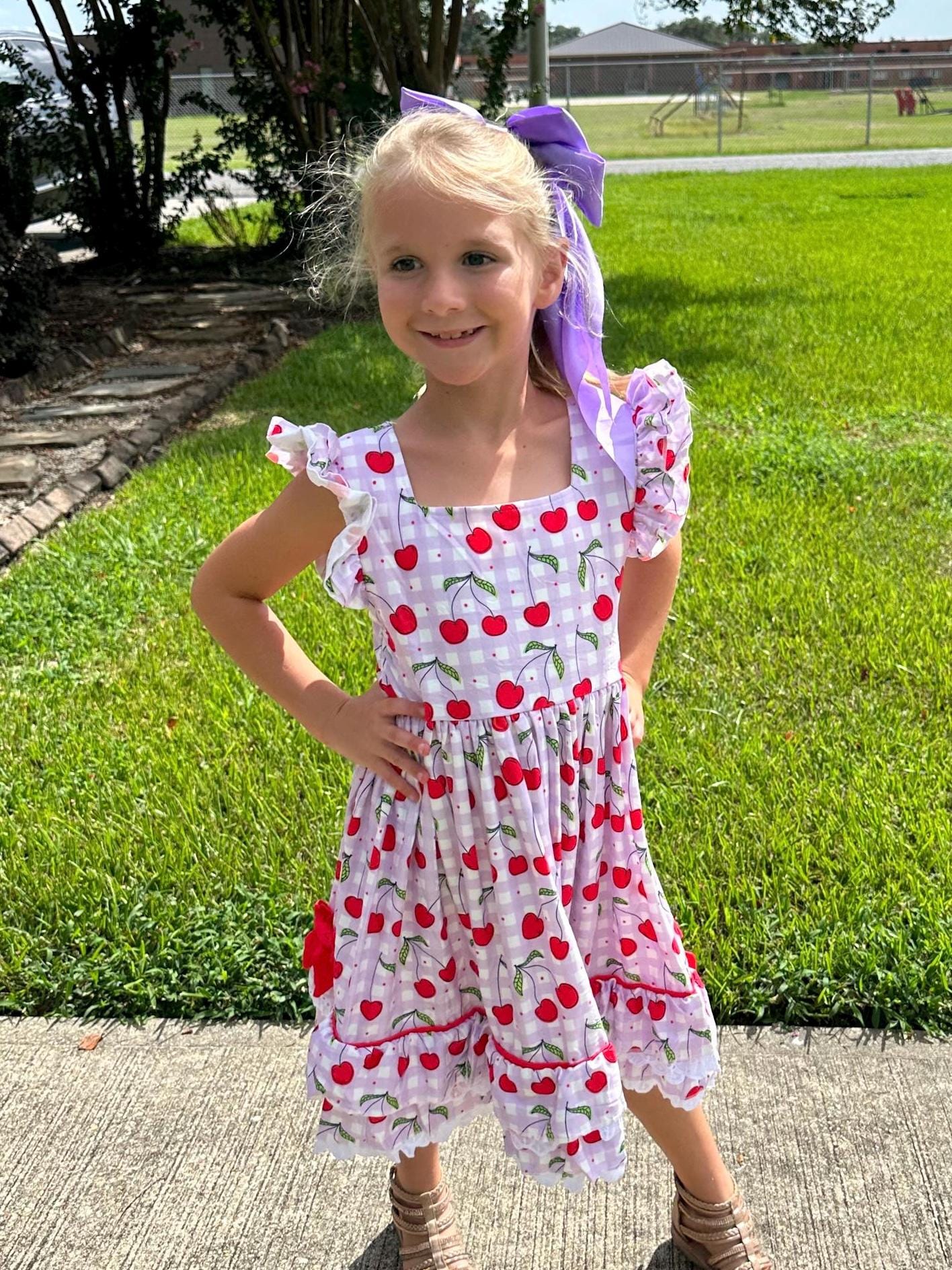 Cherries Lace and Ruffle Twirl Dress