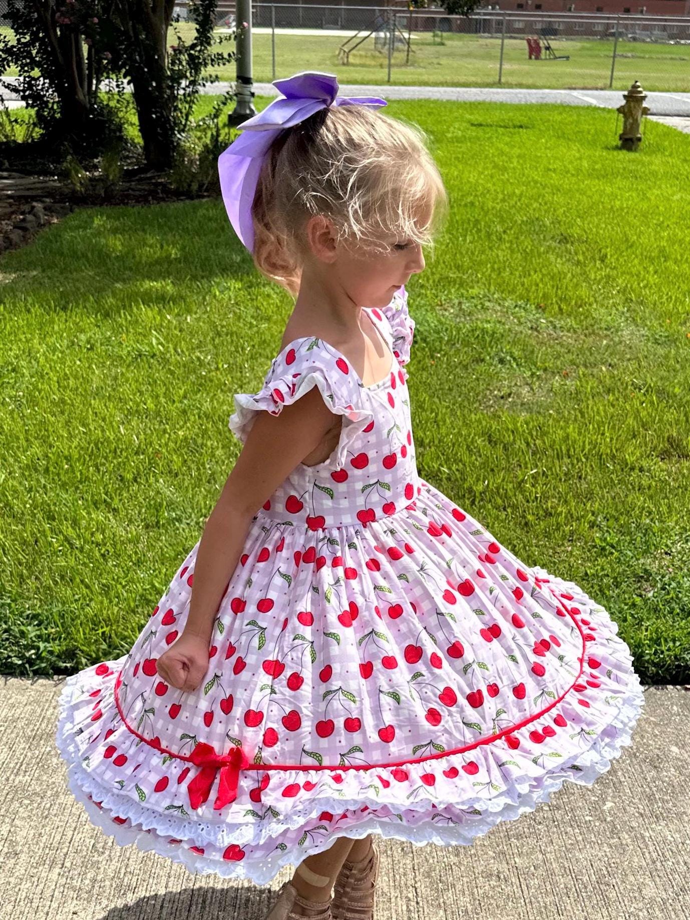 Cherries Lace and Ruffle Twirl Dress
