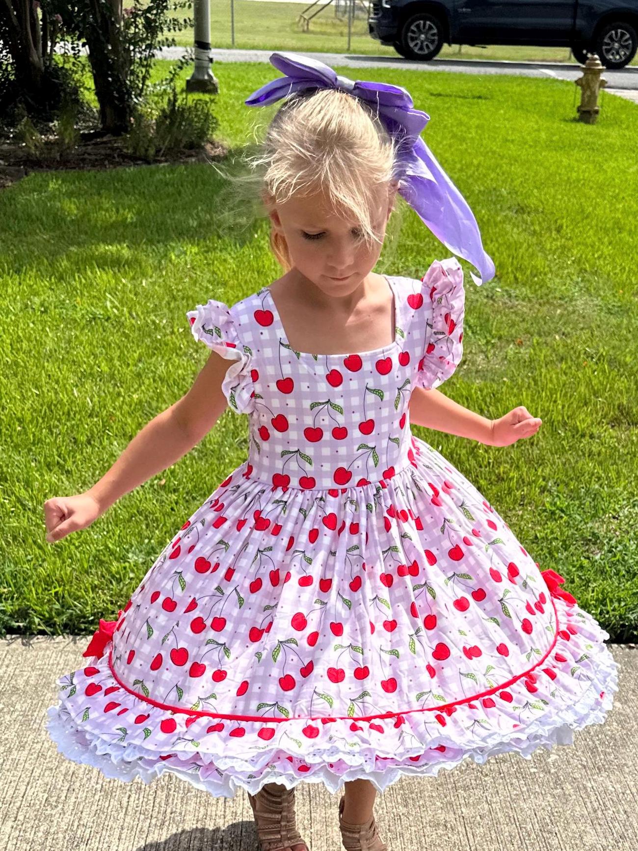 Cherries Lace and Ruffle Twirl Dress