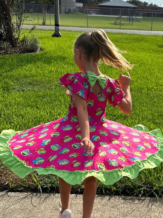 Super Turtles Bow Back Twirl Dress