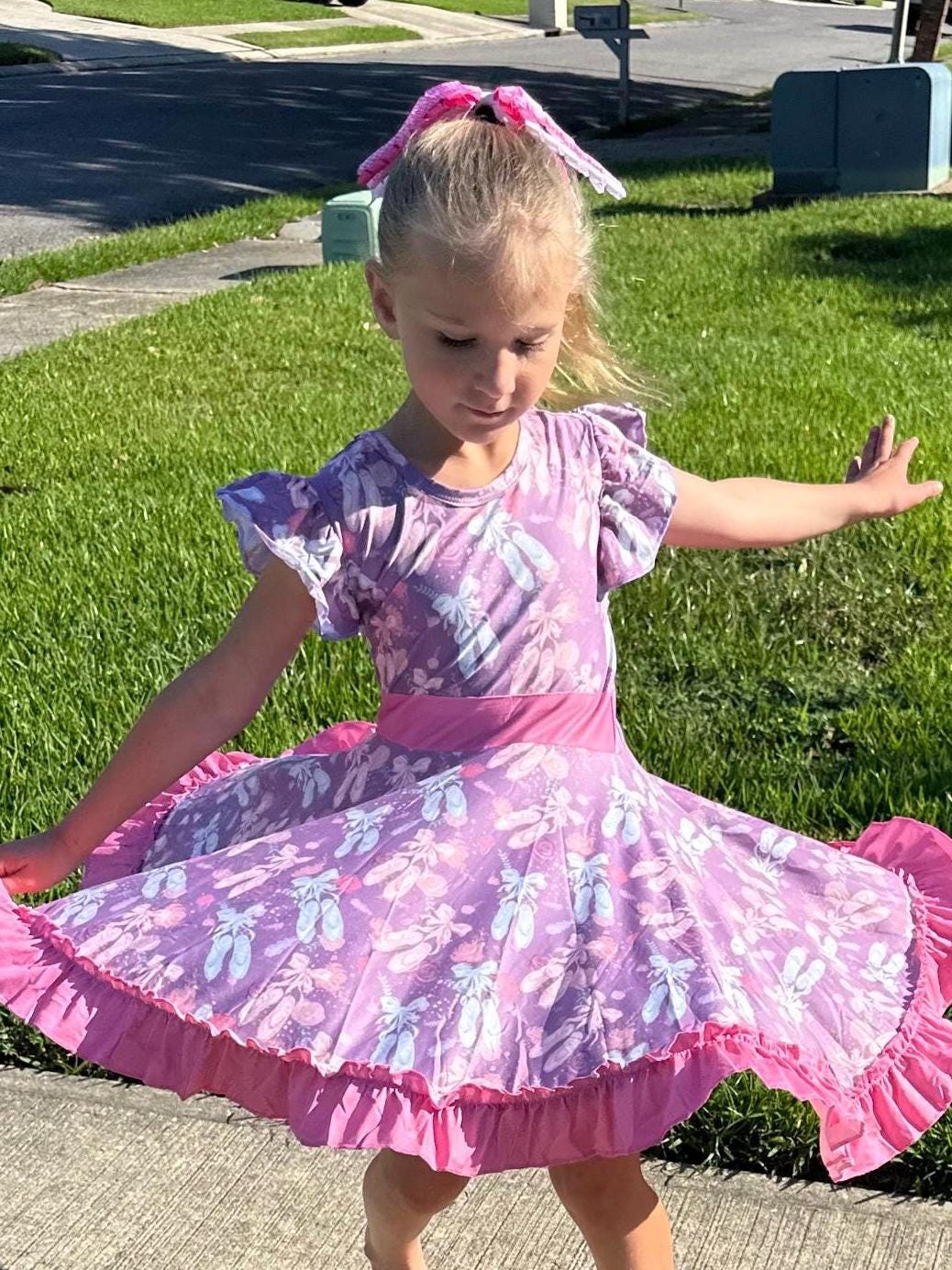 Floral Ballet Bow Back Twirl Dress