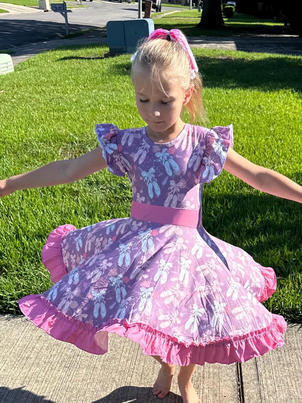 Floral Ballet Bow Back Twirl Dress