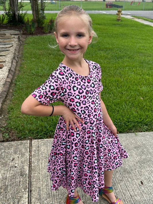 Pink Leopard Twirl Dress