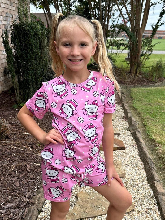 Baseball Kawaii Cat Short Set