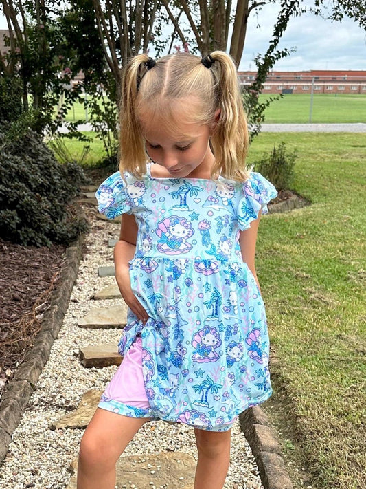 kawaii cat mermaid short set