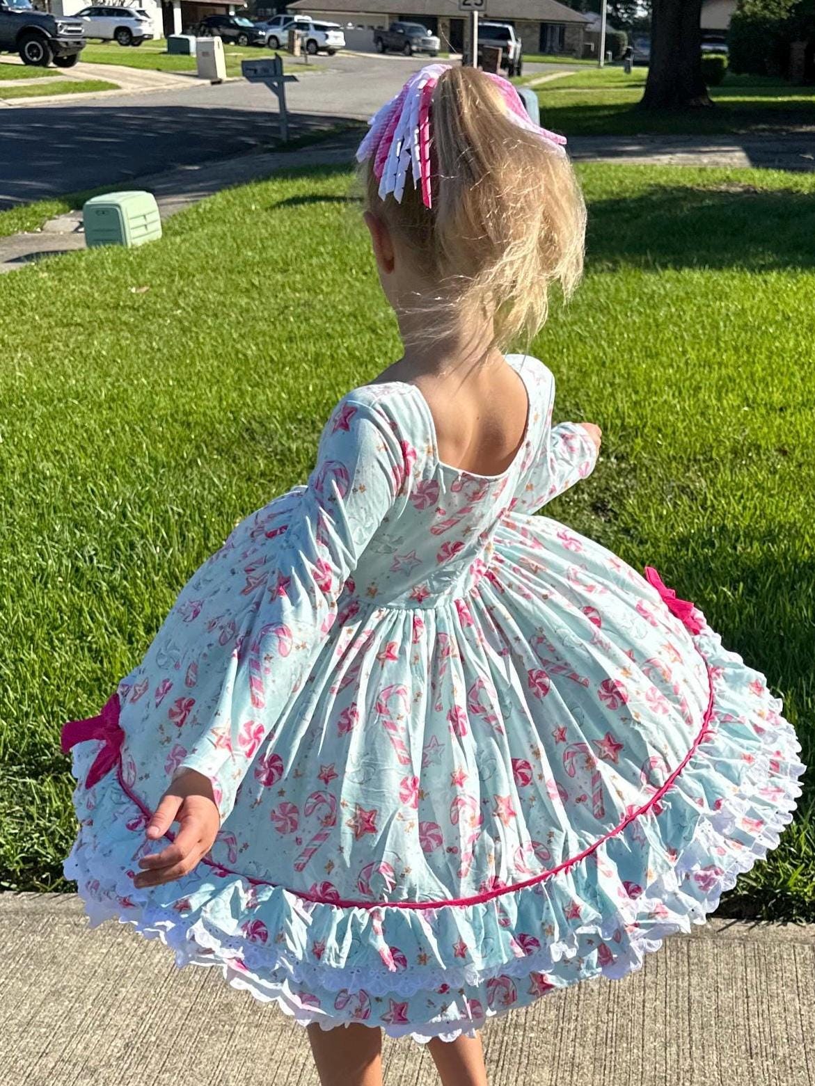 Christmas Candy Ruffle and Lace Twirl Dress