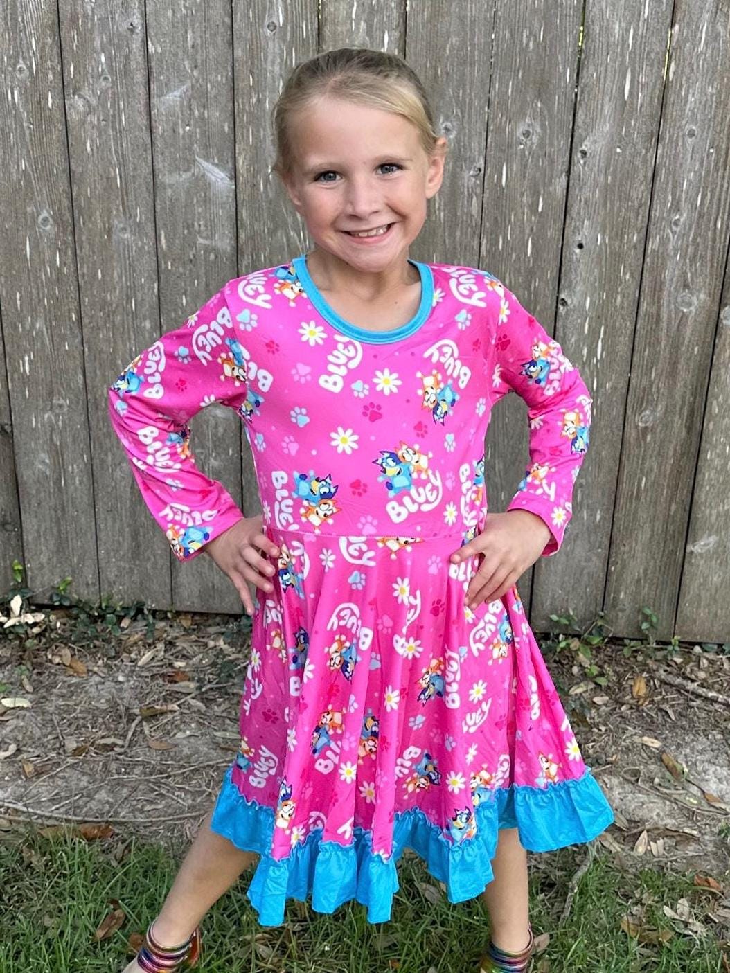Blue Dog Long Sleeve Twirl Dress