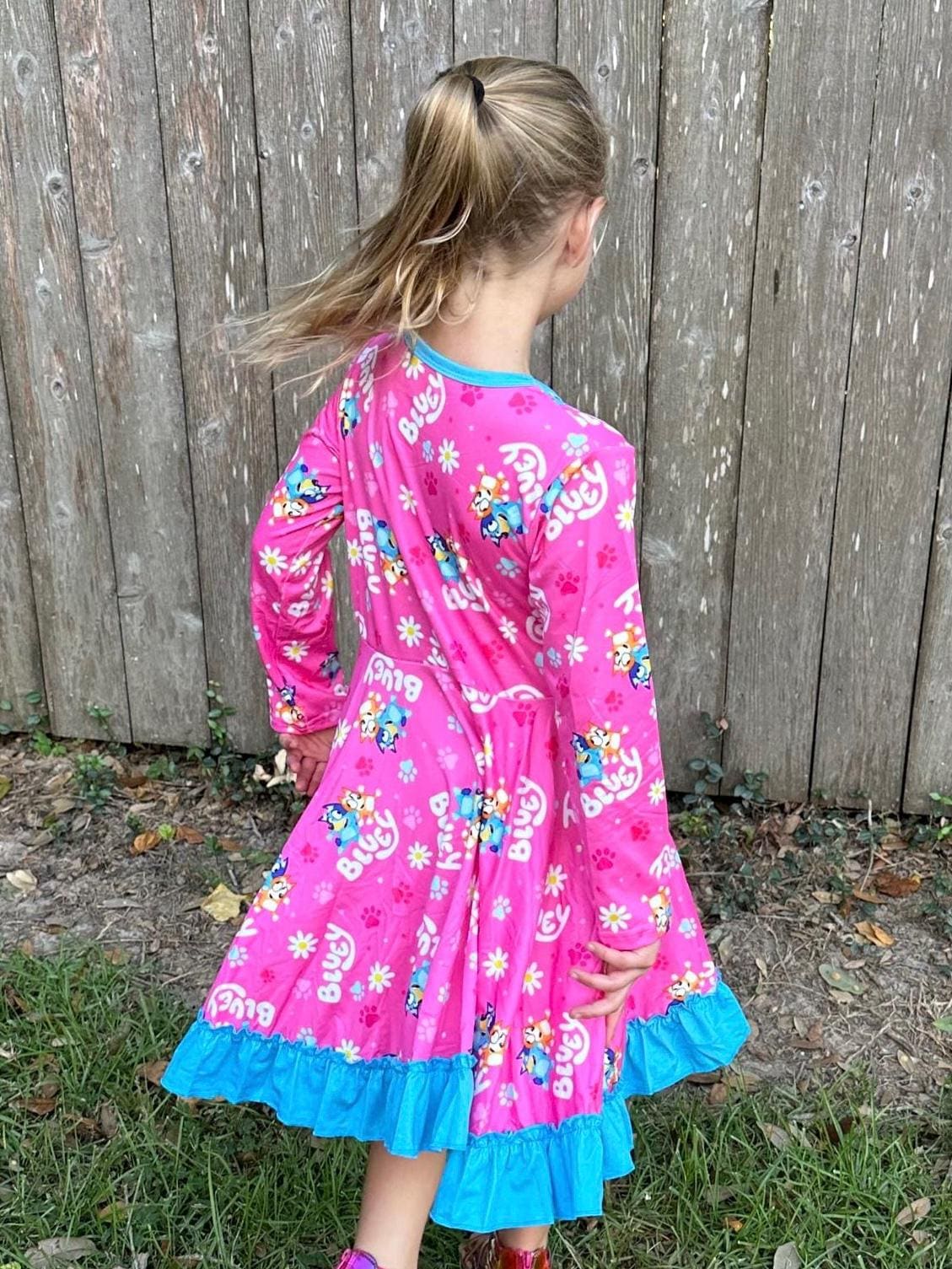 Blue Dog Long Sleeve Twirl Dress