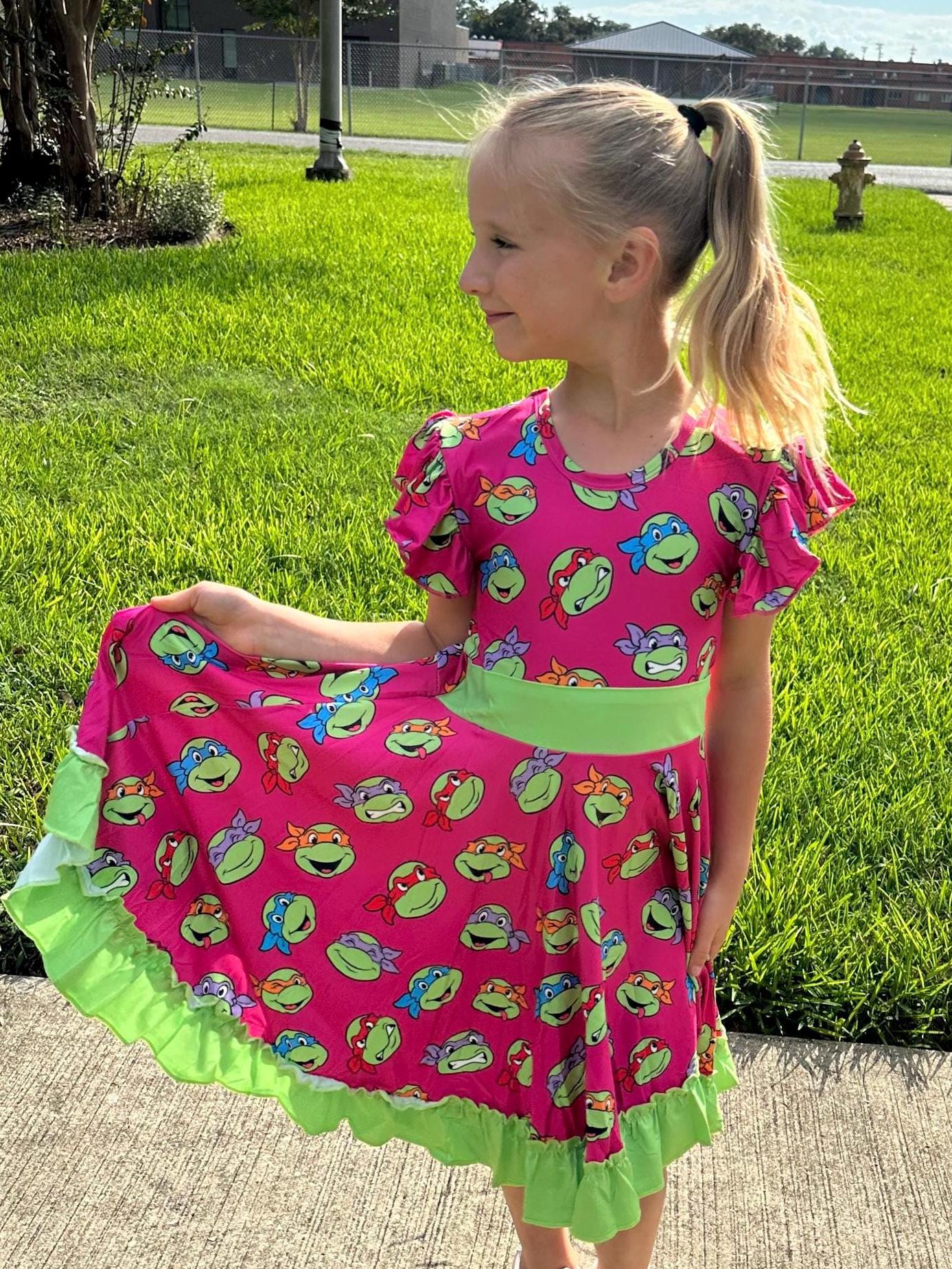 Super Turtles Bow Back Twirl Dress