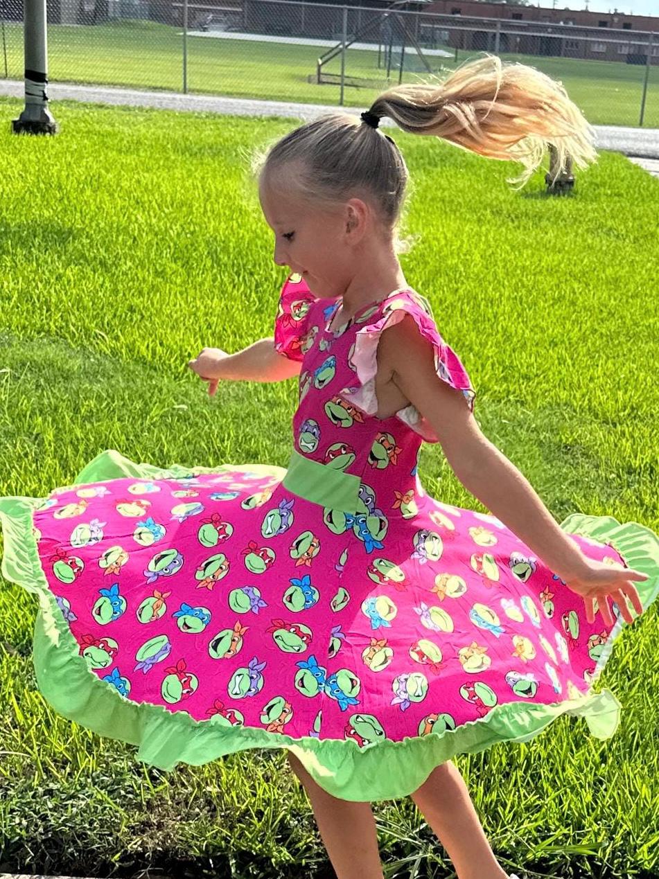 Super Turtles Bow Back Twirl Dress