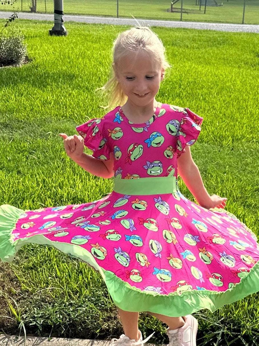 Super Turtles Bow Back Twirl Dress