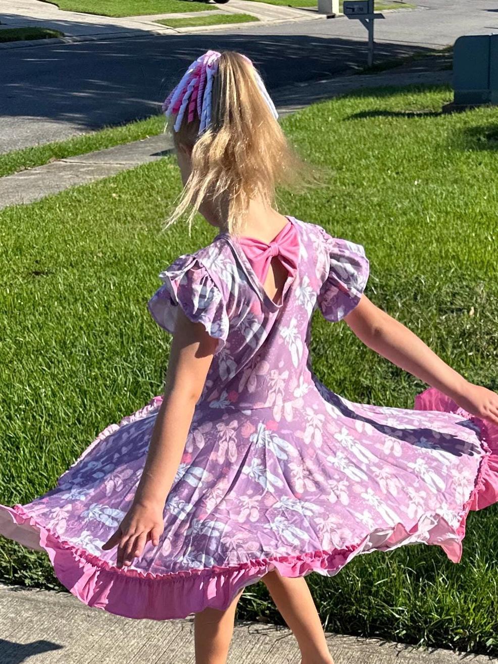 Floral Ballet Bow Back Twirl Dress