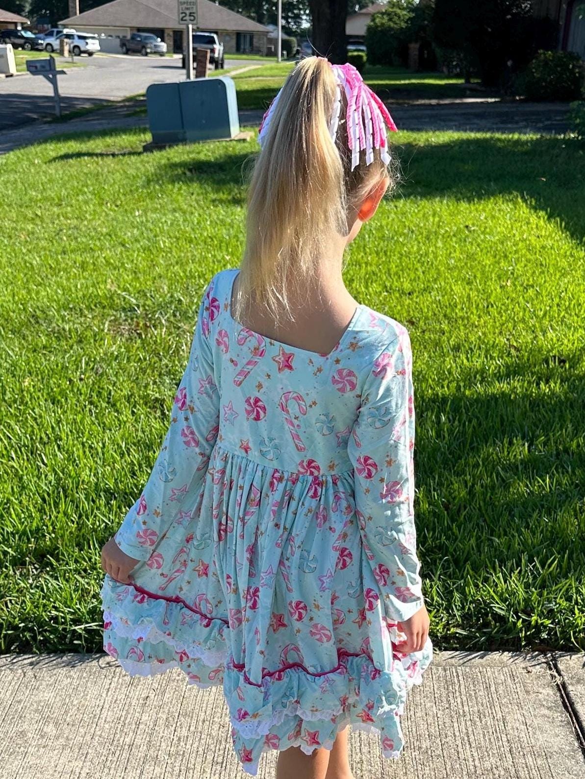 Christmas Candy Ruffle and Lace Twirl Dress
