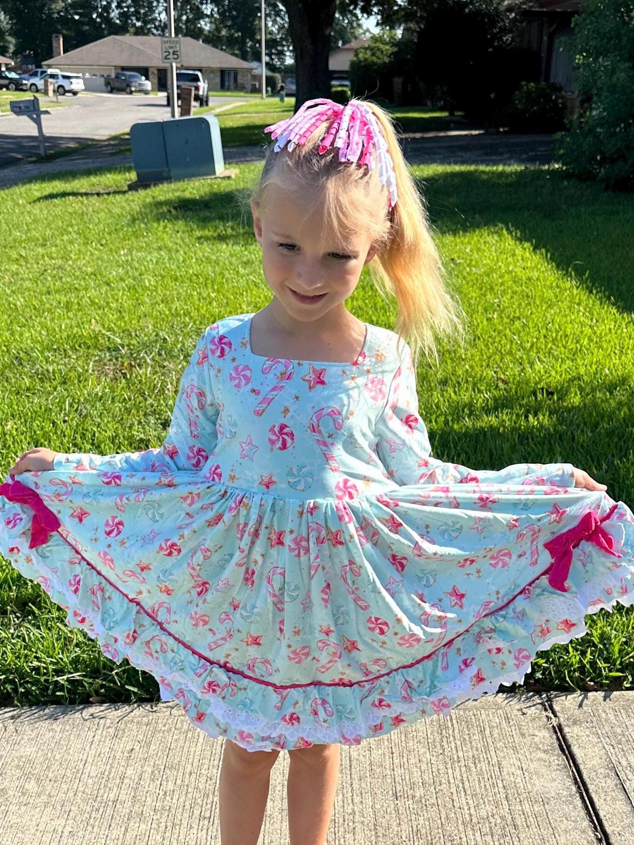 Christmas Candy Ruffle and Lace Twirl Dress