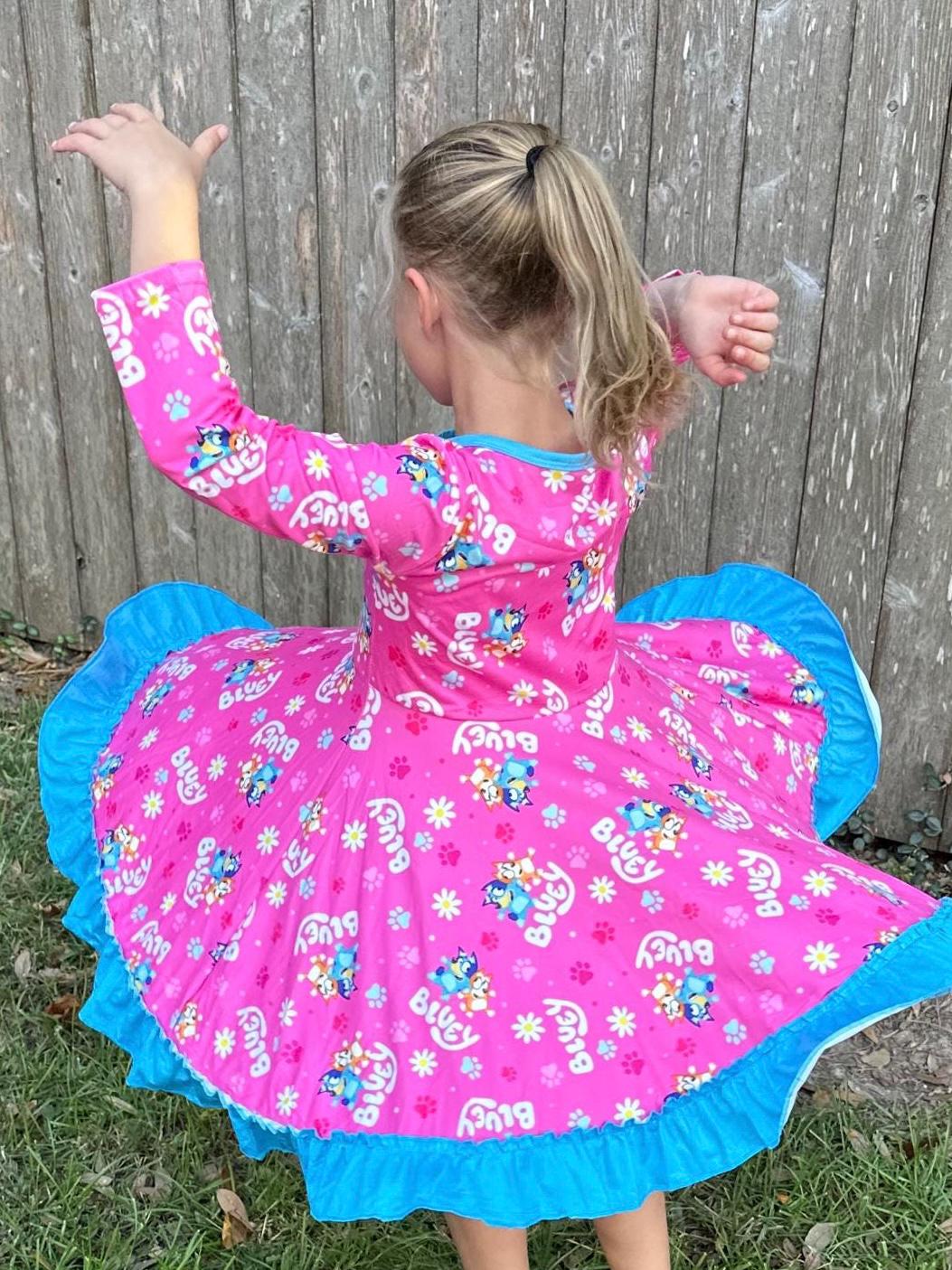 Blue Dog Long Sleeve Twirl Dress