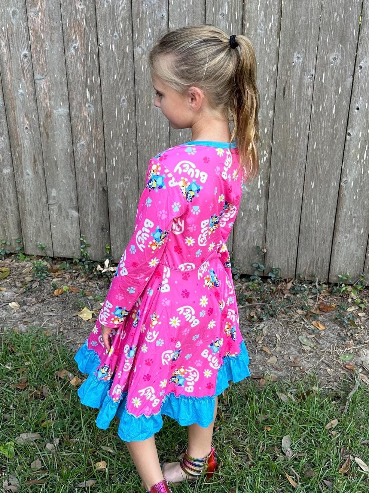 Blue Dog Long Sleeve Twirl Dress