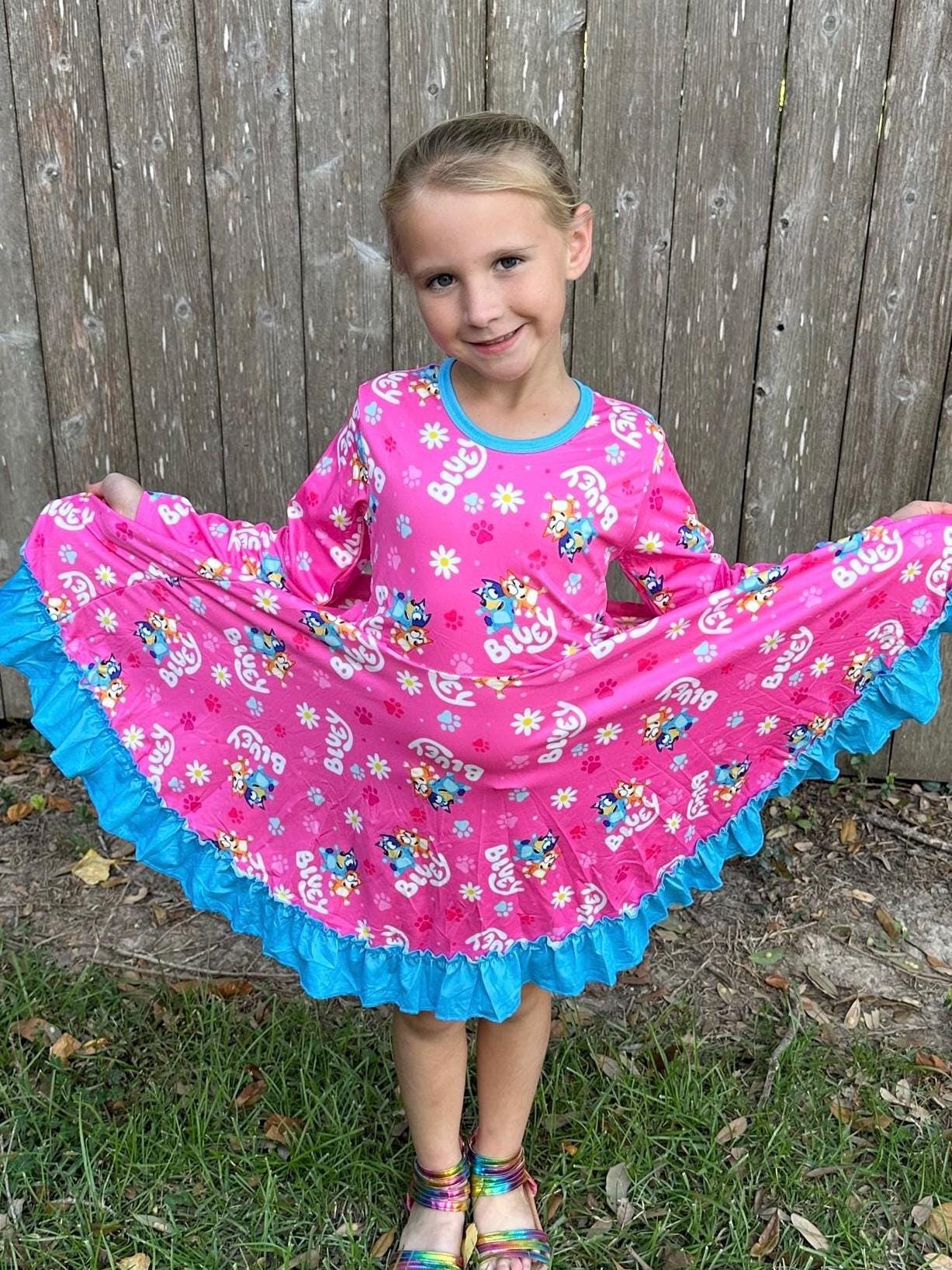 Blue Dog Long Sleeve Twirl Dress