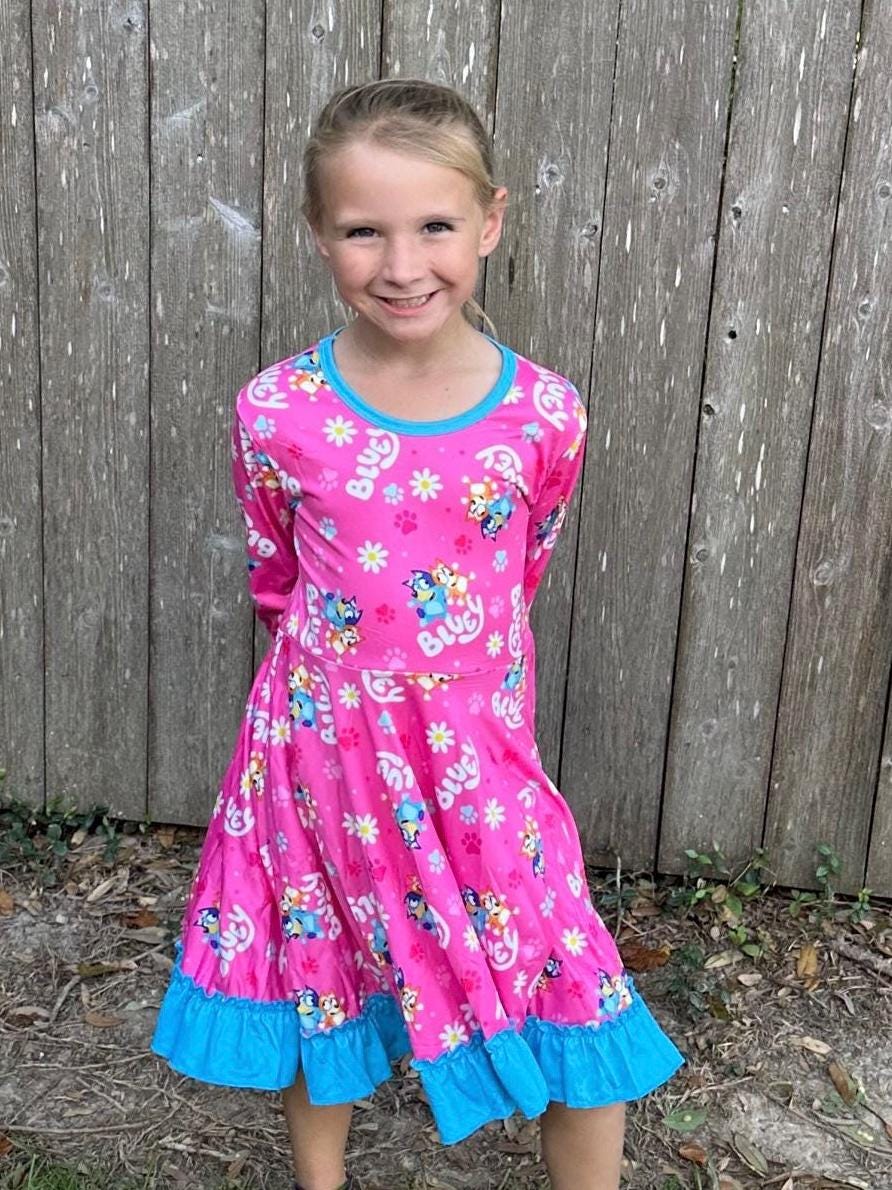 Blue Dog Long Sleeve Twirl Dress