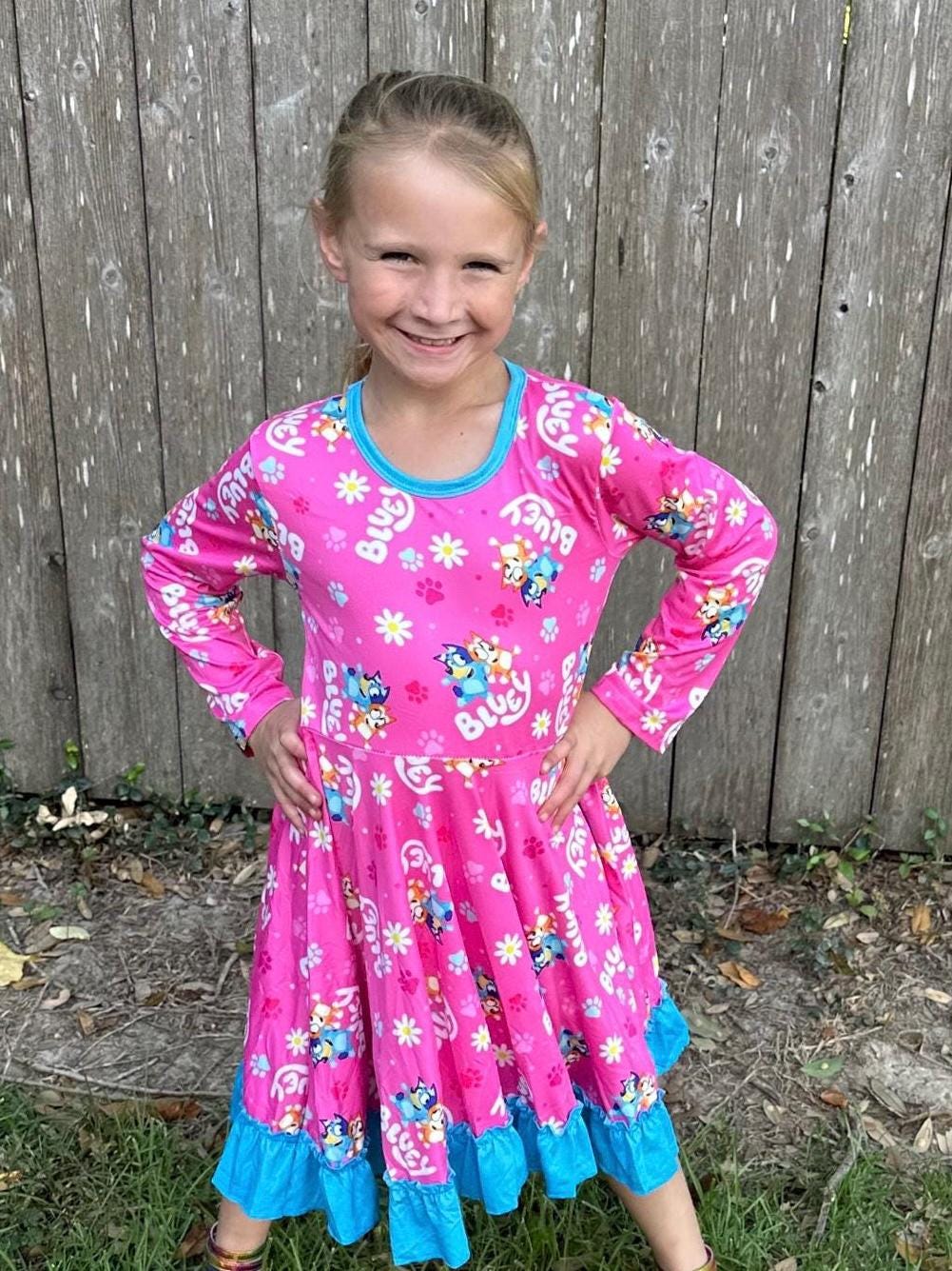 Blue Dog Long Sleeve Twirl Dress